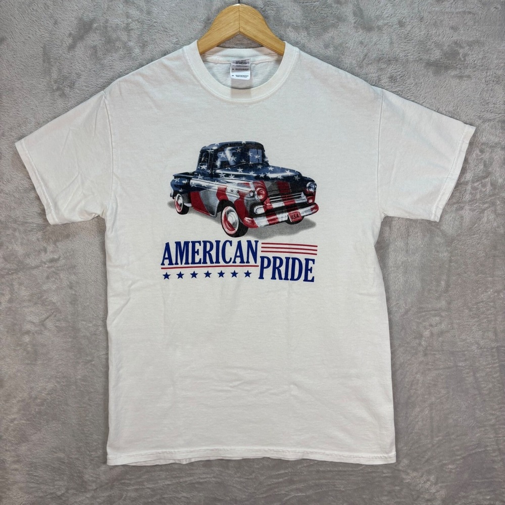Gildan American Pride Truck Graphic‎ Print Patriotic USA Flag T-Shirt Men's Sz M